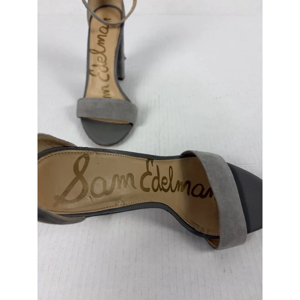 Sam Edelman Yaro 2 Jeweled Block Heel Ankle Strap Sandals Gray Suede 8.5M